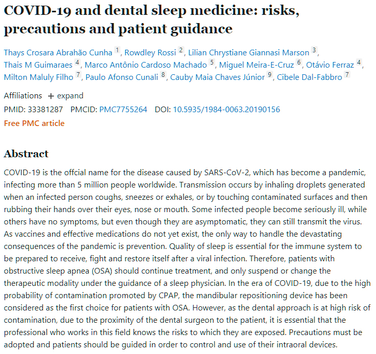COVID-19 and dental sleep medicine: risks, precautions and patient guidance