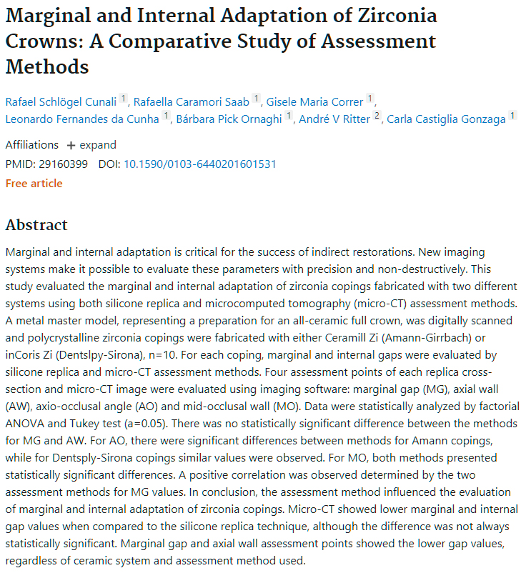 Marginal and Internal Adaptation of Zirconia Crowns: A Comparative Study of Assessment Methods